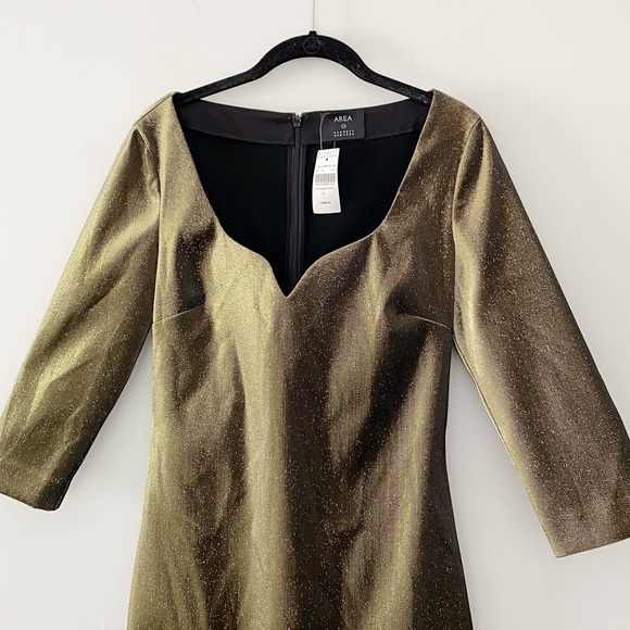 Area Metallic Pyrite Gold Midi Sheath Dress NWT - Picture 6 of 10
